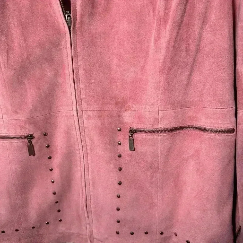 Pink suede cowgirl leather zip up jacket 1X - Picture 3 of 7